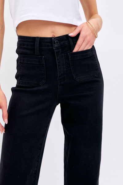 Judy Blue High Waist Black Pocket Straight Denim 88827-Jeans-Sunshine and Wine Boutique