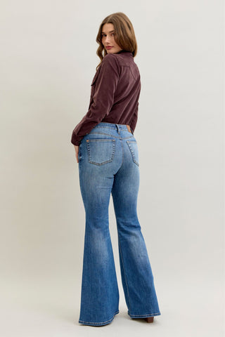 Judy Blue Mid Rise Jaqueline Double Angle Seam Flare Denim Jeans 881014
