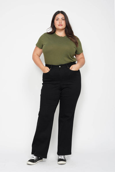 Judy Blue High Waist Tummy Control Black Classic Straight Denim 88866-Jeans-Sunshine and Wine Boutique