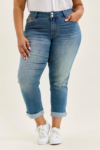 Judy Blue Mid Rise Double Button Cool Denim Boyfriend Denim Jeans 881089