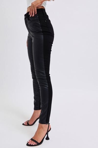 Judy Blue High Waist Faux Leather & Denim Jeans Skinny 88810-Jeans-Sunshine and Wine Boutique