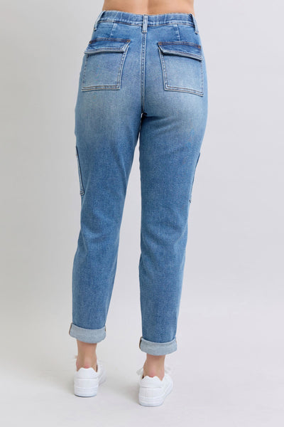 Judy Blue High Waist Cargo Cuff Jogger Denim Jeans 88909-Jeans-Sunshine and Wine Boutique