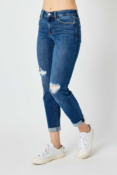 Judy Blue Mid Rise Destroy Slim Denim 82607-Jeans-Sunshine and Wine Boutique