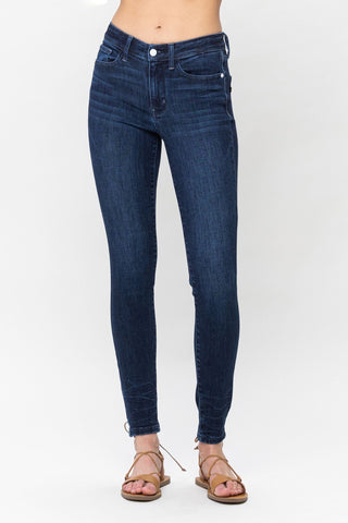 Judy Blue Mid Rise Crinkle Ankle Detail Skinny Jeans 82505 - Exclusive-Jeans-Sunshine and Wine Boutique