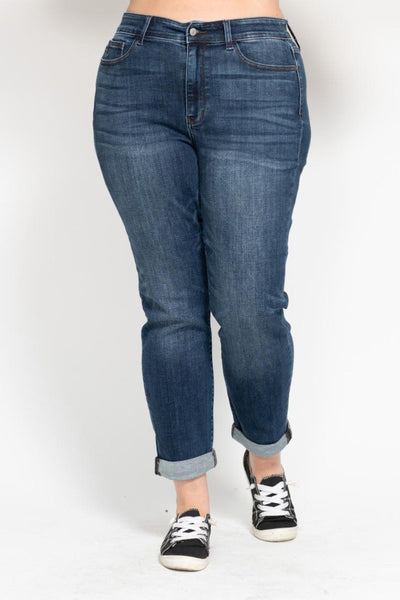 Judy Blue Basic Mid-Rise Cuffed Slim Denim 82428-Jeans-Sunshine and Wine Boutique