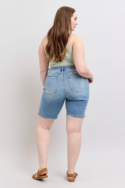 Judy Blue High Waist Vintage Wash Bermuda Denim Short 152101-Shorts-Sunshine and Wine Boutique
