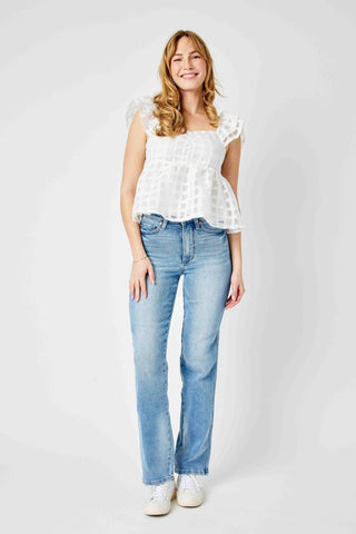 Judy Blue High Waist Tummy Control Contrast Wash Straight Denim Jeans 88794