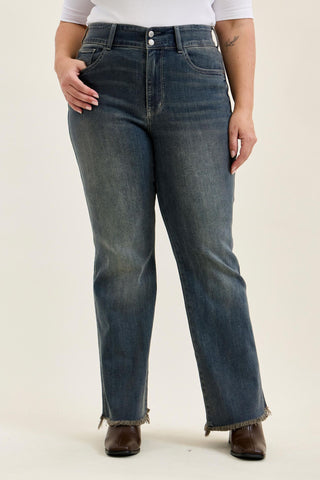 Judy Blue High Waist Double Button Vintage Grey Cast Daisy Bootcut Denim Jeans 82734