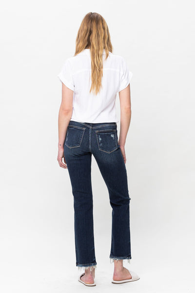 Judy Blue Mid Rise Heavy Destroy Straight Denim 82534-Jeans-Sunshine and Wine Boutique