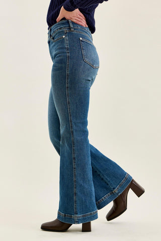 Judy Blue High Waist Tummy Control Double Button Flare Denim Jeans 881018 - Petite