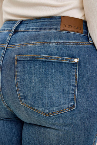 Judy Blue High Waist Tummy Control Double Button Flare Denim Jeans 881018 - Petite