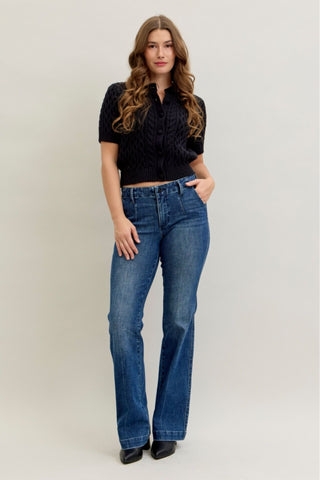 Judy Blue Mid Rise Tummy Control Trouser Welt Pockets Bootcut Denim Jeans 881052