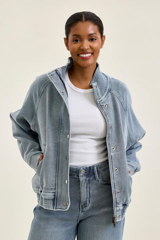 Judy Blue Knit Indigo Marty Bomber Jacket 7888