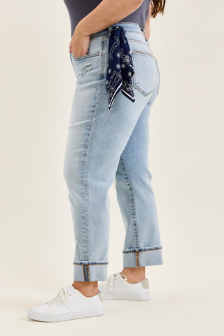 Judy Blue Mid Rise Bandana Loop Boyfriend Denim Jeans 82723