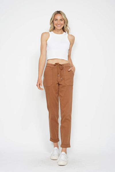 Judy Blue High Waist Garment Dyed Camel Double Cuff Jogger Denim 88857-Jeans-Sunshine and Wine Boutique