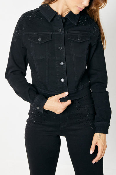 Judy Blue Rhinestone Embellished Denim Jacket in Black 7872 - Exclusive-Jeans-Sunshine and Wine Boutique
