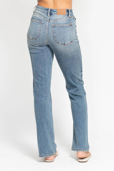 Judy Blue High Waist Harsh Tint & Destroy Straight Dad Denim Jeans 82641-Jeans-Sunshine and Wine Boutique