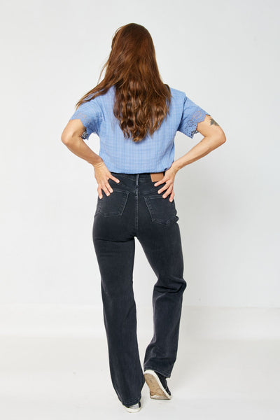 Judy Blue High Rise Rigid Magic 90's Distressed Straight Jeans in Black 88737-Jeans-Sunshine and Wine Boutique