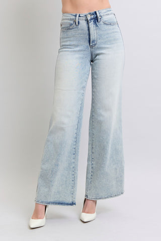 Judy Blue High Waist Tummy Control Retro Wide Leg Denim Jeans 88867-Jeans-Sunshine and Wine Boutique