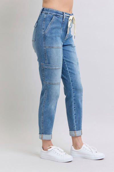 Judy Blue High Waist Cargo Cuff Jogger Denim Jeans 88909-Jeans-Sunshine and Wine Boutique