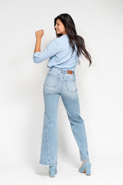 Judy Blue High Waist Side Seam Insert Detail Retro Wide Leg Denim 88766-Jeans-Sunshine and Wine Boutique