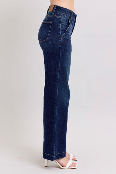 Judy Blue High Waist Double Button Wide Leg Denim Jeans 82642-Jeans-Sunshine and Wine Boutique