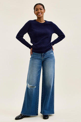 Judy Blue High Waist Tummy Control Leopard Waistband Lux Retro Wide Leg Denim Jeans 881192