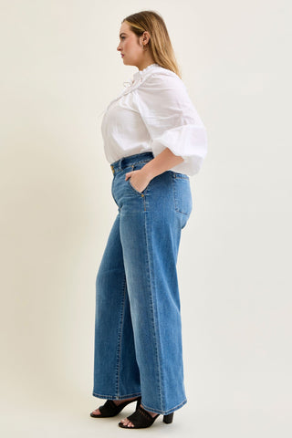 Judy Blue High Waist Column Trouser Wide Leg Denim Jeans 82696 - 3 Inseam Options