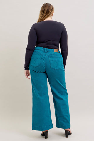Judy Blue Mid Rise Teal Utility Wide Leg Denim Jeans 881061