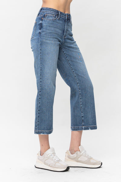 Judy Blue High Waist Vintage Wash Wide Leg Crop Denim 88592-Jeans-Sunshine and Wine Boutique