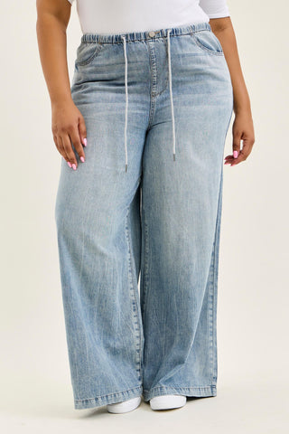 Judy Blue High Waist Featherweight Drawstring Palazzo Denim Jeans 881073