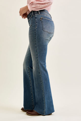 Judy Blue Mid Rise Front Flap Pocket Flare Denim Jeans 881113