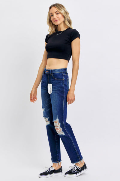 Judy Blue High Waist Rigid Magic Heavy Destroy Straight Jeans 88819-Jeans-Sunshine and Wine Boutique