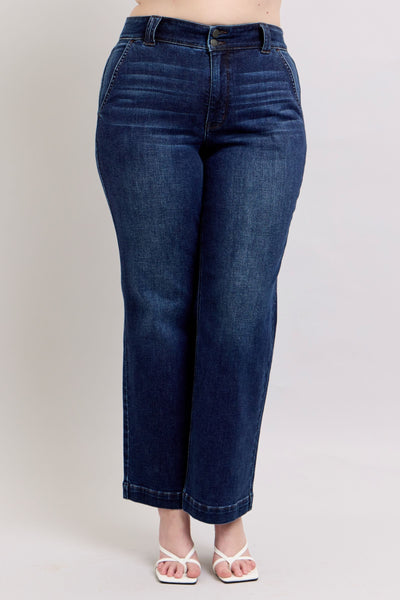 Judy Blue High Waist Double Button Wide Leg Denim Jeans 82642-Jeans-Sunshine and Wine Boutique