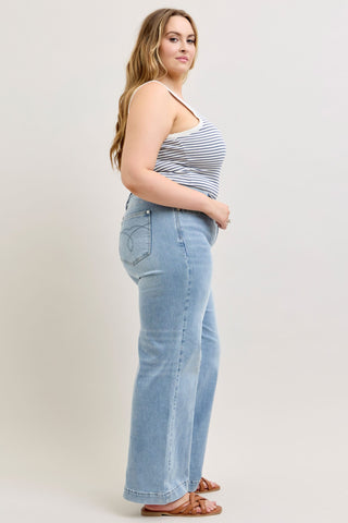 Judy Blue Mid Rise Retro Fold-over Waistband Wide Leg Denim Jeans 881104