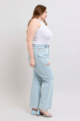 Judy Blue High Waist Rigid Magic Rhinestone Slits Detail Straight Denim Jeans 88954