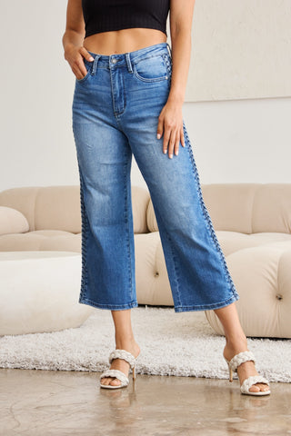 Judy Blue High Waist Braid Side Detail Wide Leg Jeans 88850 - Exclusive-Jeans-Sunshine and Wine Boutique