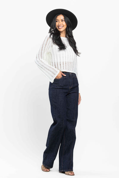 Judy Blue High Waist Front Seam & Dart Detail Wide Leg Denim 88664-Jeans-Sunshine and Wine Boutique