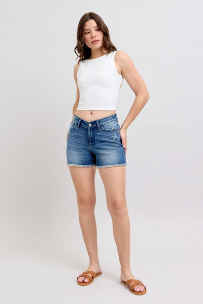 Judy Blue High Waist V Front w/ Shield Pockets Denim Short 15292-Shorts-Sunshine and Wine Boutique