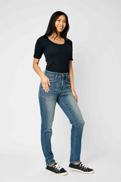 Judy Blue High Waist Classic Relaxed Denim Jeans 88687-Jeans-Sunshine and Wine Boutique