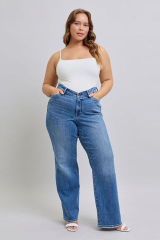 Judy Blue High Waist V-Front Vintage Wash Straight Denim Jeans 82623