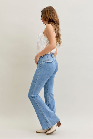 Judy Blue High Waist Front Patch & Welt Pockets Flare Denim Jeans 881055