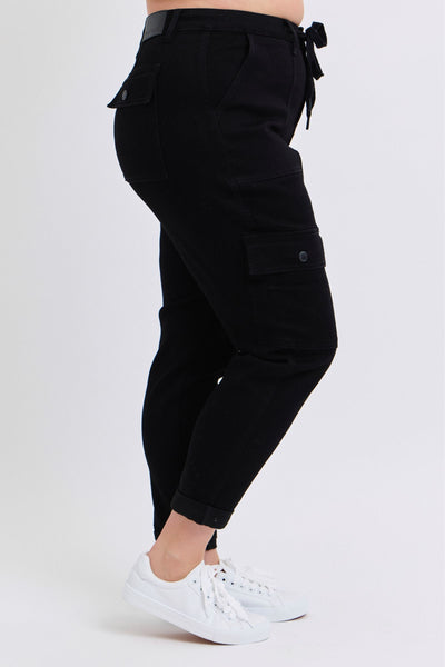 Judy Blue High Waist Cargo Cuff Black Jogger Denim 88910-Jeans-Sunshine and Wine Boutique