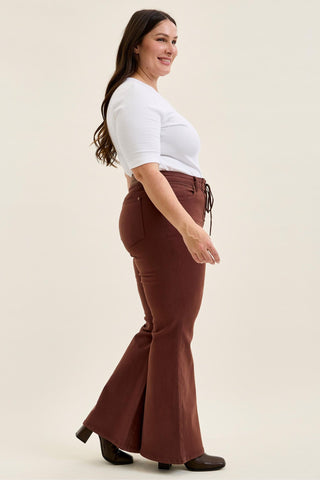 Judy Blue High Waist Cocoa Brown Lace Up Jaqueline Flare Denim Jeans 881179