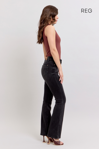 Judy Blue High Waist Tummy Control Black Bootcut Denim Jeans 88787 - 3 Inseam Options: Short, Regular, Long-Jeans-Sunshine and Wine Boutique