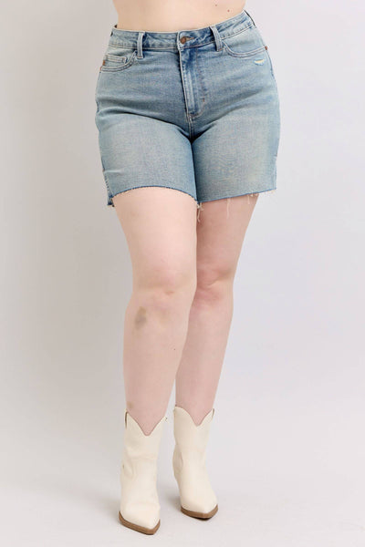 Judy Blue High Waist Vintage Wash Side Slit Denim Short 150296-Shorts-Sunshine and Wine Boutique
