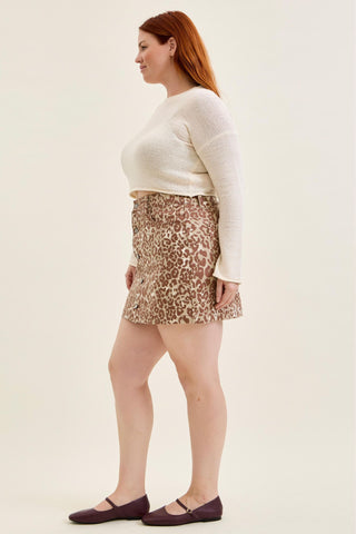 Judy Blue High Waist Rigid Magic Winter Leopard Denim Skirt 2845