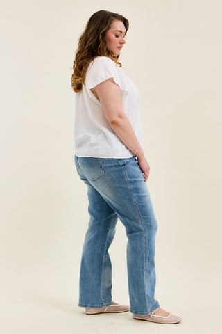 Judy Blue High Waist Tummy Control Contrast Wash Straight Denim Jeans 88794