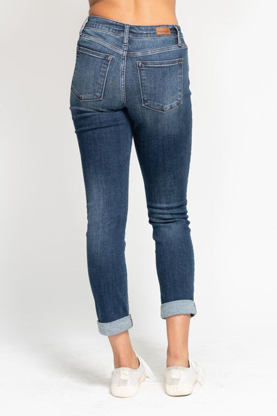 Judy Blue Basic Mid-Rise Cuffed Slim Denim 82428-Jeans-Sunshine and Wine Boutique