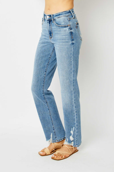 Judy Blue High Waist Heavy Destroy Straight Denim Jeans 82470-Jeans-Sunshine and Wine Boutique